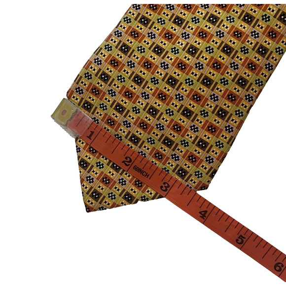 ETRO Milano Silk Tie Mens 59x3.75" Yellow Mustard Orange Geometric Print Necktie - Picture 8 of 9